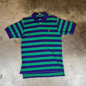 Polo Ralph Lauren Mens Striped Short Sleeve Polo Shirt Green Purple Size L